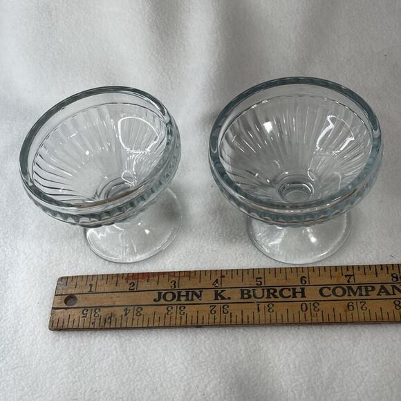 Art Deco Vintage Sherbet Dessert Ice Cream Cup Dishes X2 Clear Glass 3.5"W - Picture 6 of 7
